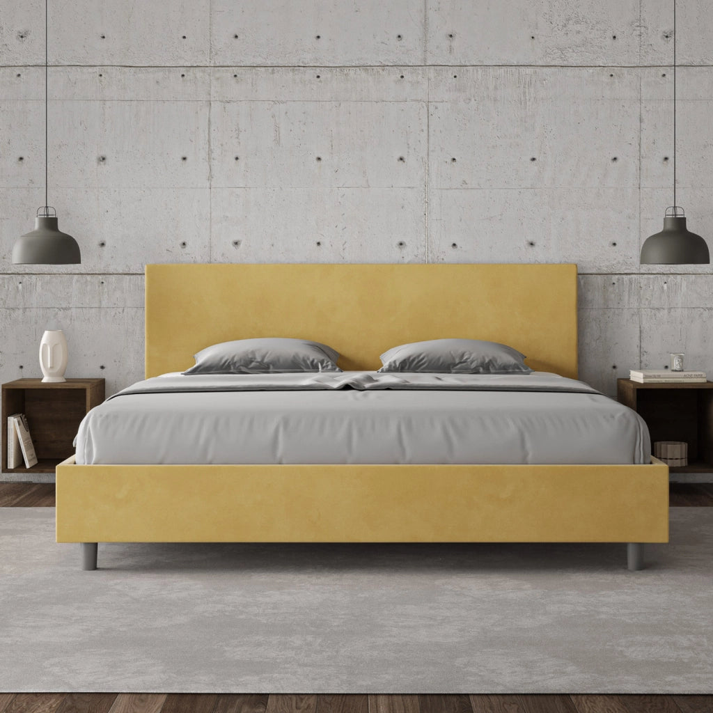 BS COM Letto matrimoniale king size con rete imbottito 200x210 microfibra ocra