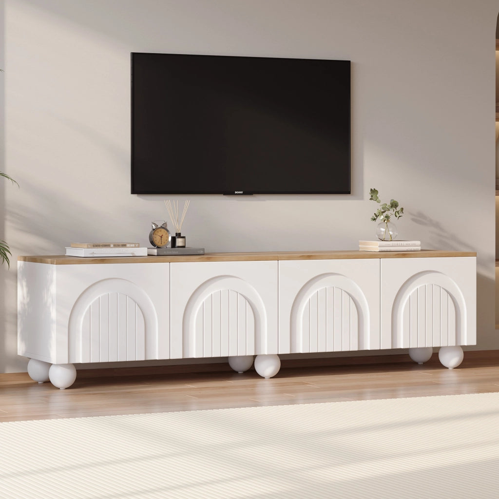 Cassettiera TV bianca e rovere MDF lunghezza 180 cm