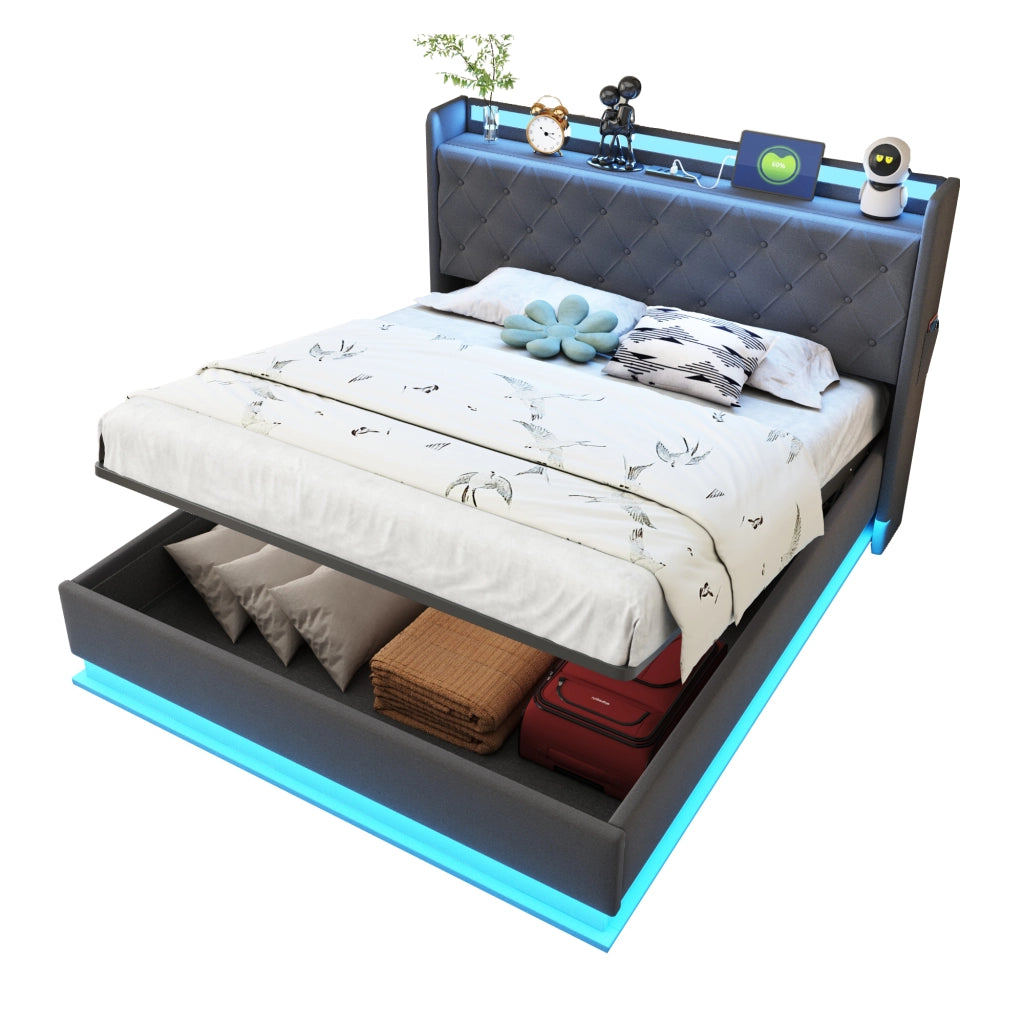 letto imbottito lino grigio 140 x 200 cm