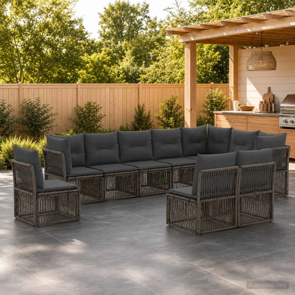 Set Divano da Giardino 10 pz Grigio polyrattan 3434252