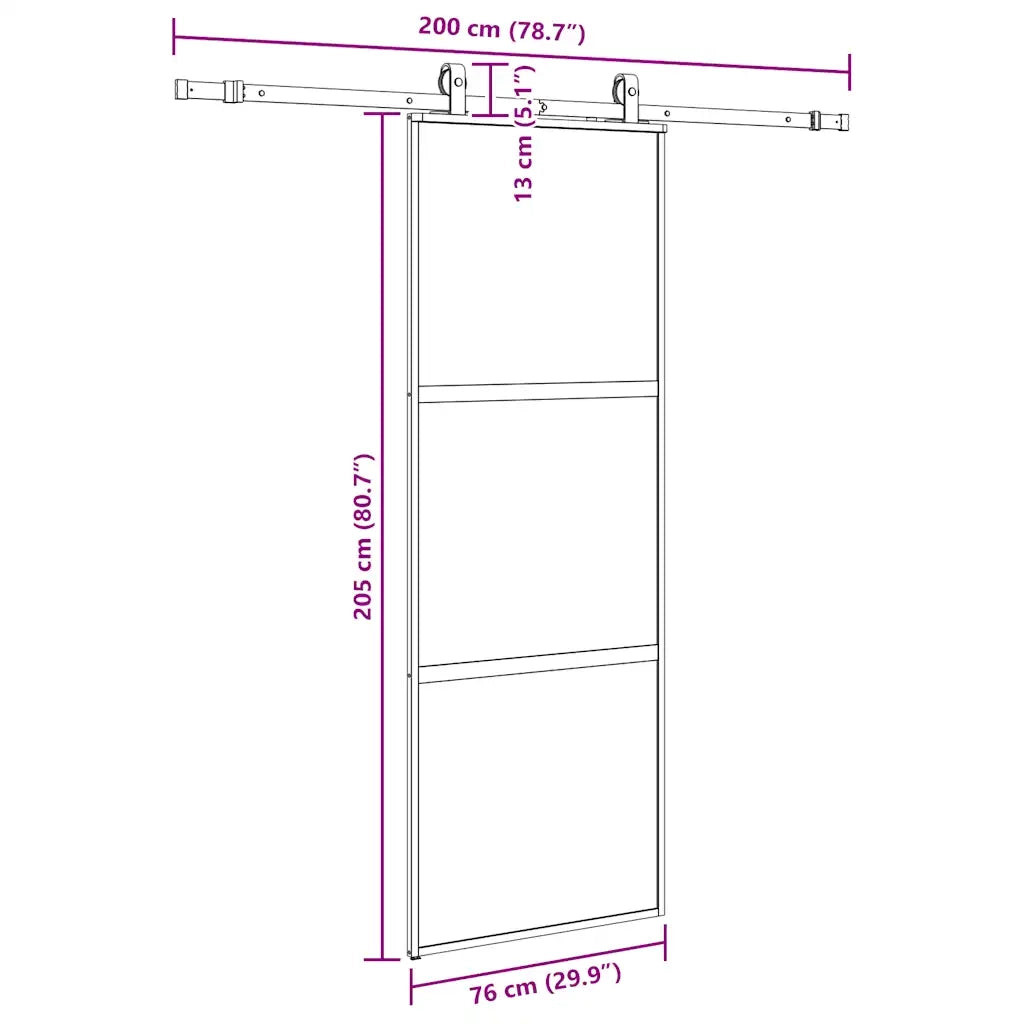 Porta Scorrevole Set Ferramenta Nera 76x205 cm Vetro Temperato 3375874