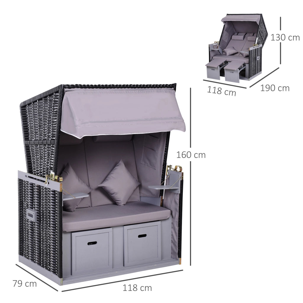 Poltrona da esterno con 2 posti e schienale regolabile ¨C Zephmum ¨C Grigio 118x79x150cm