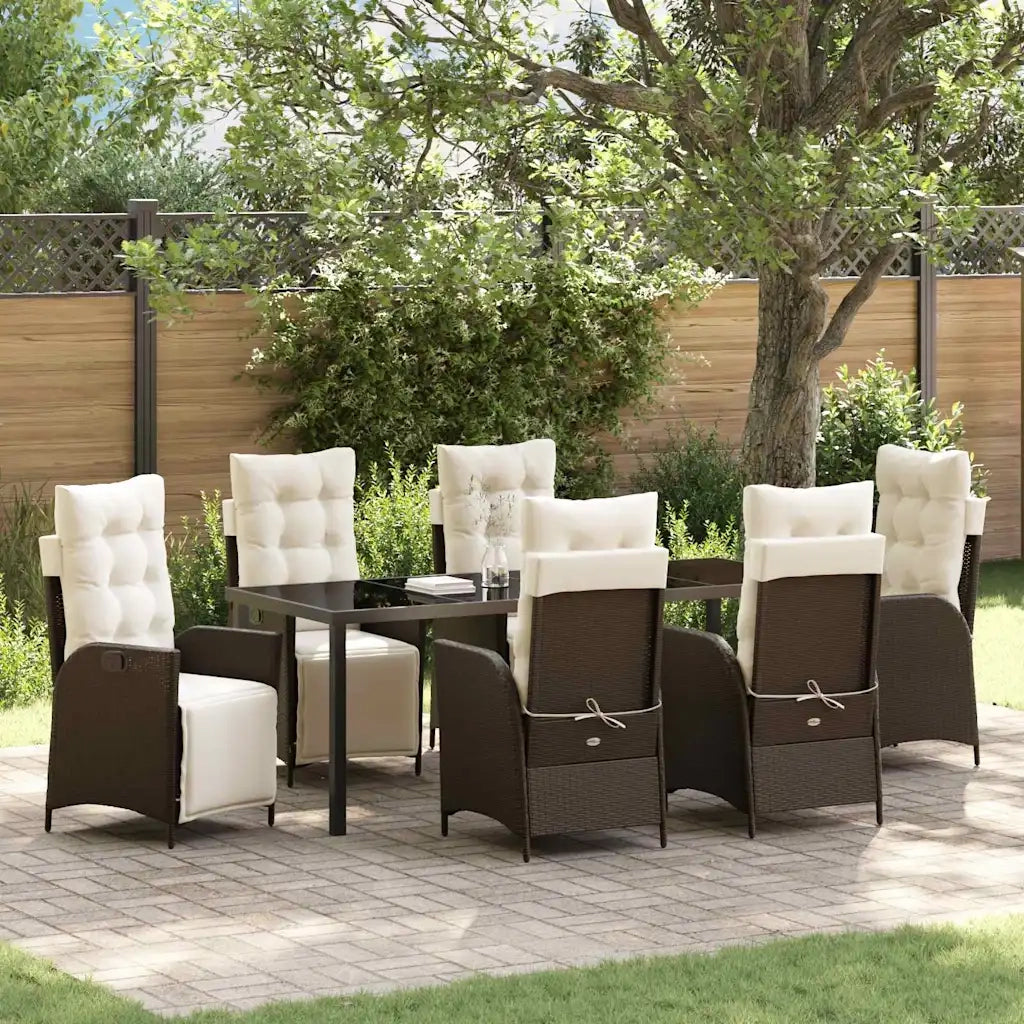 Set da Pranzo per Giardino con cuscino 7 pcs Marrone polyrattan 3380545