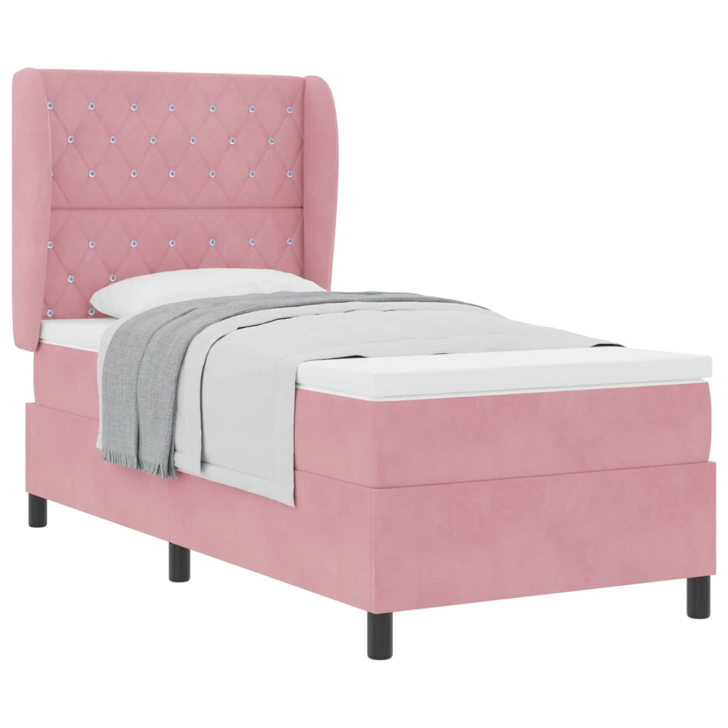 Letto a molle con materasso Rosa 200 x 90 cm Velluto 3340861