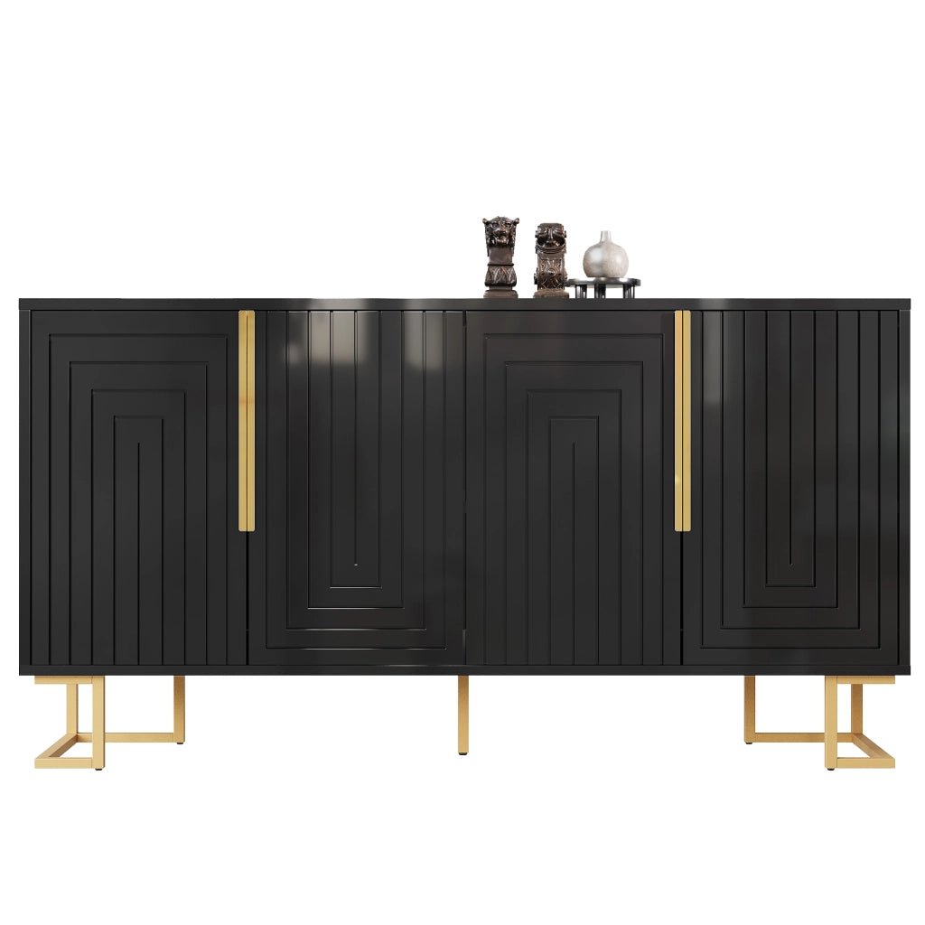 Credenza Sideboard ¨C MINIMAL ¨C Nero, Design Geometrico, Maniglie Dorate, 152x40x75 cm