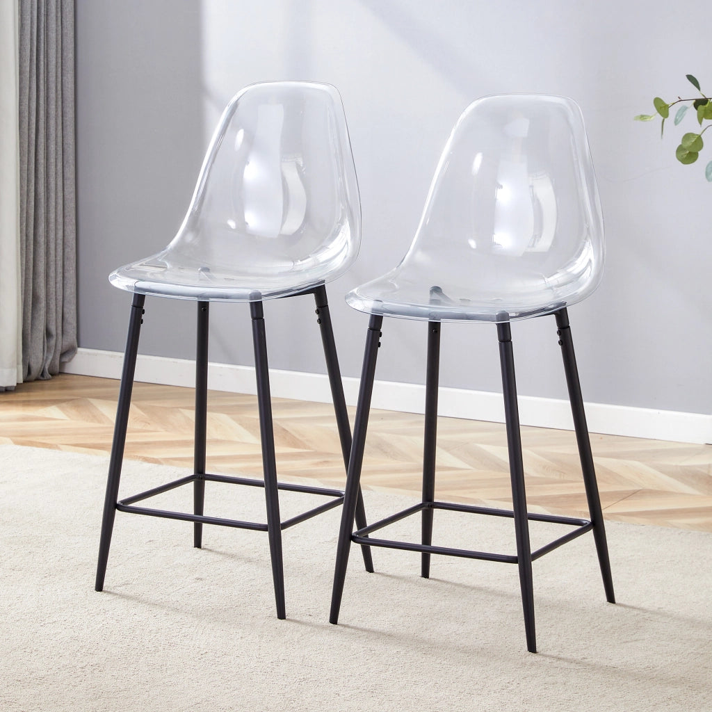 Sgabello da bar trasparente con struttura in metallo, colore nero, design moderno