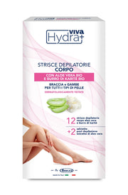 HYDRA VIVA+ STRISCE DEPILATORIE PER CORPO CON ALOE E BURRO DI KARITÈ 12 PEZZI