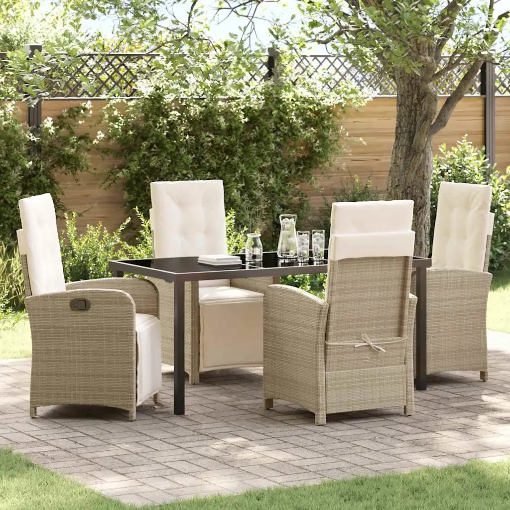 Set da Pranzo per Giardino con cuscino 5 pcs Beige polyrattan