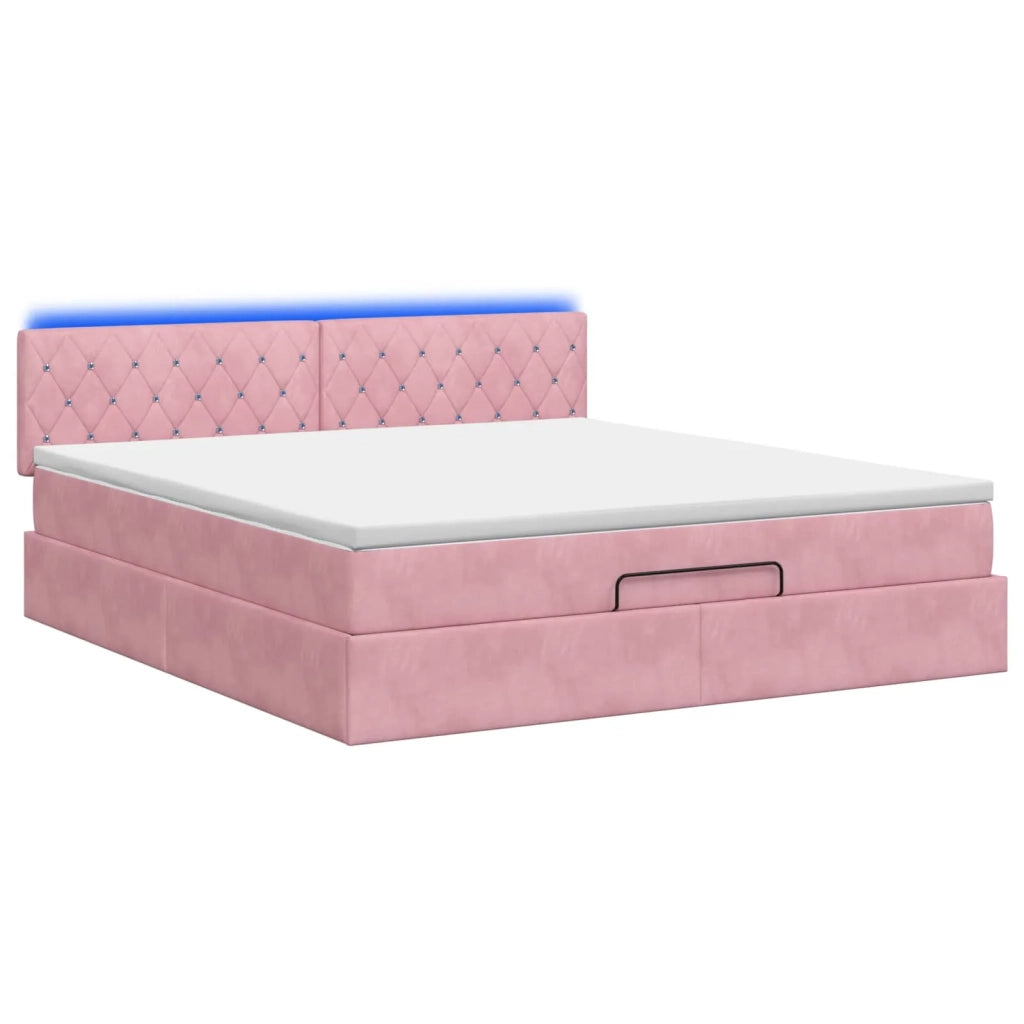 Letto Ottomano con Materasso e LED Rosa 140 x 200 cm Velluto 3457076