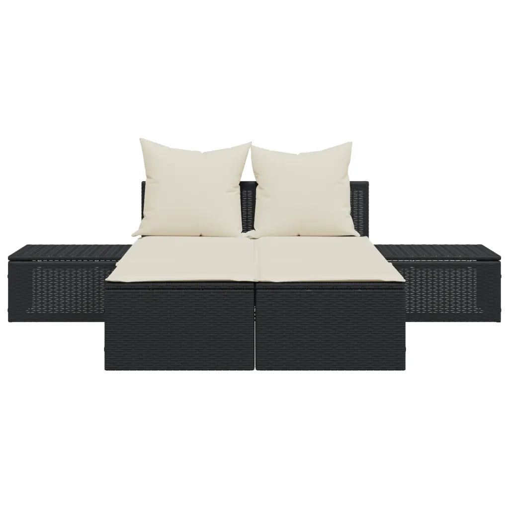 Lettino Prendisole Doppio con Cuscini Nero in Polyrattan 368389