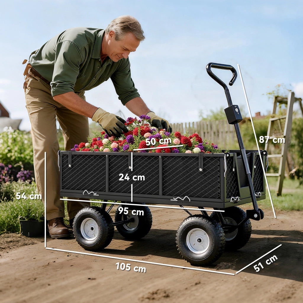 Carrello da giardino ribaltabile 300kg ¨C Xylo ¨C con telo rimovibile e maniglia rotante 180¡ã, nero
