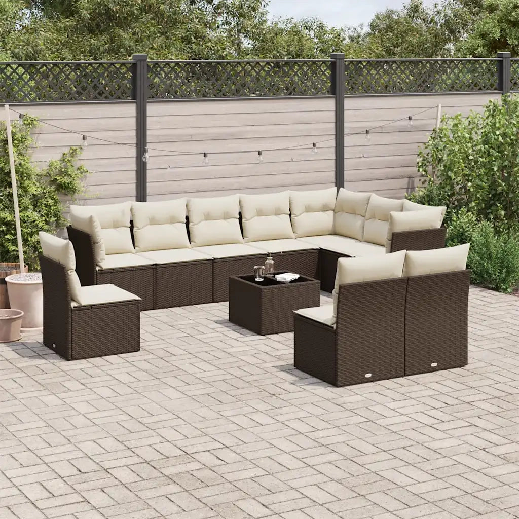 Set Divani da Giardino 11 pz con Cuscini Polyrattan Marrone 3249652