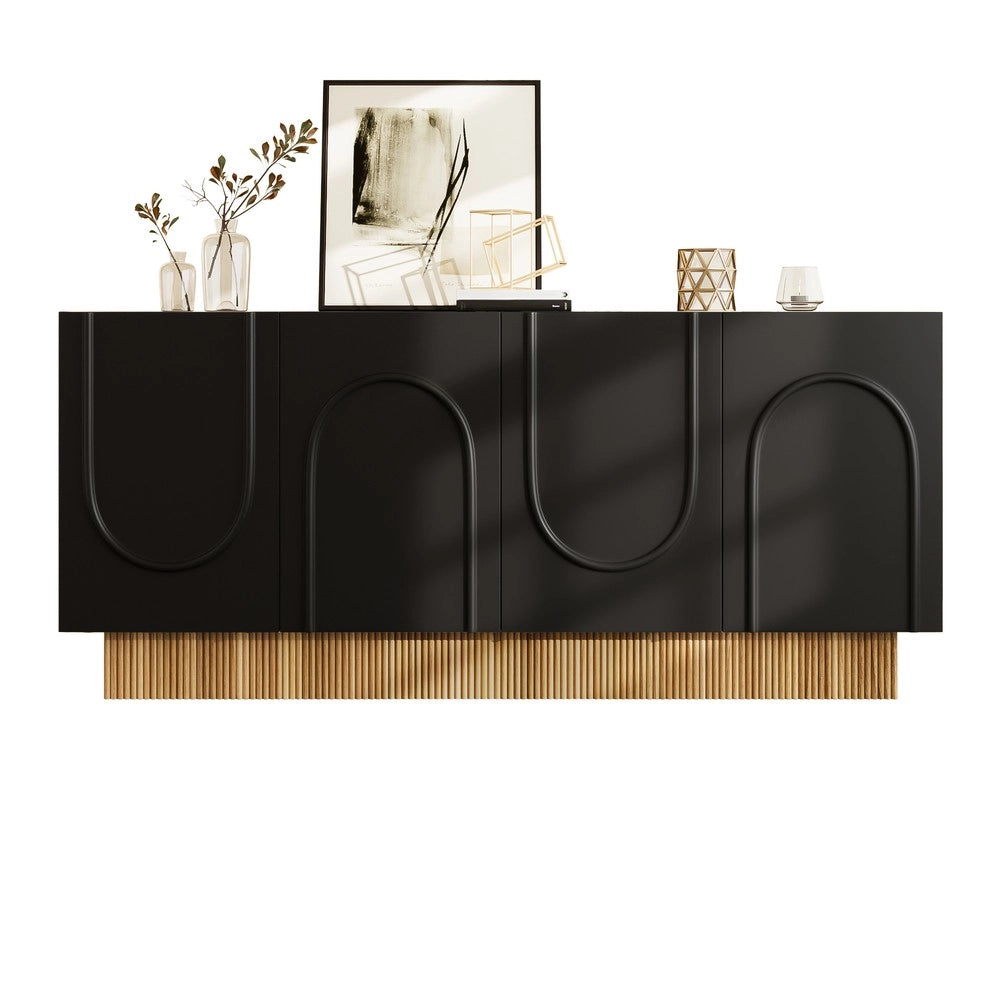 Credenza Moderna 4 Ante ¨C MINIMAL ¨C Bianco/Legno, 160x75x38