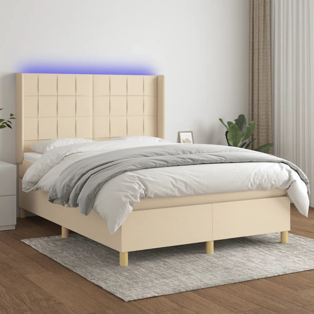 Letto a Molle con Materasso e LED Crema 140x190 cm in Tessuto 3138874