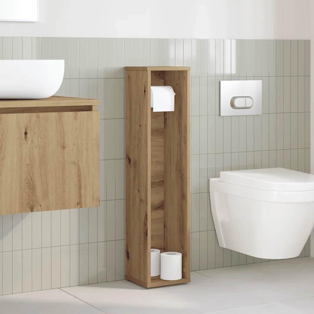 Mobiletto da bagno con portarotolo finitura rovere artigianale 20,5x20x90 cm 858514