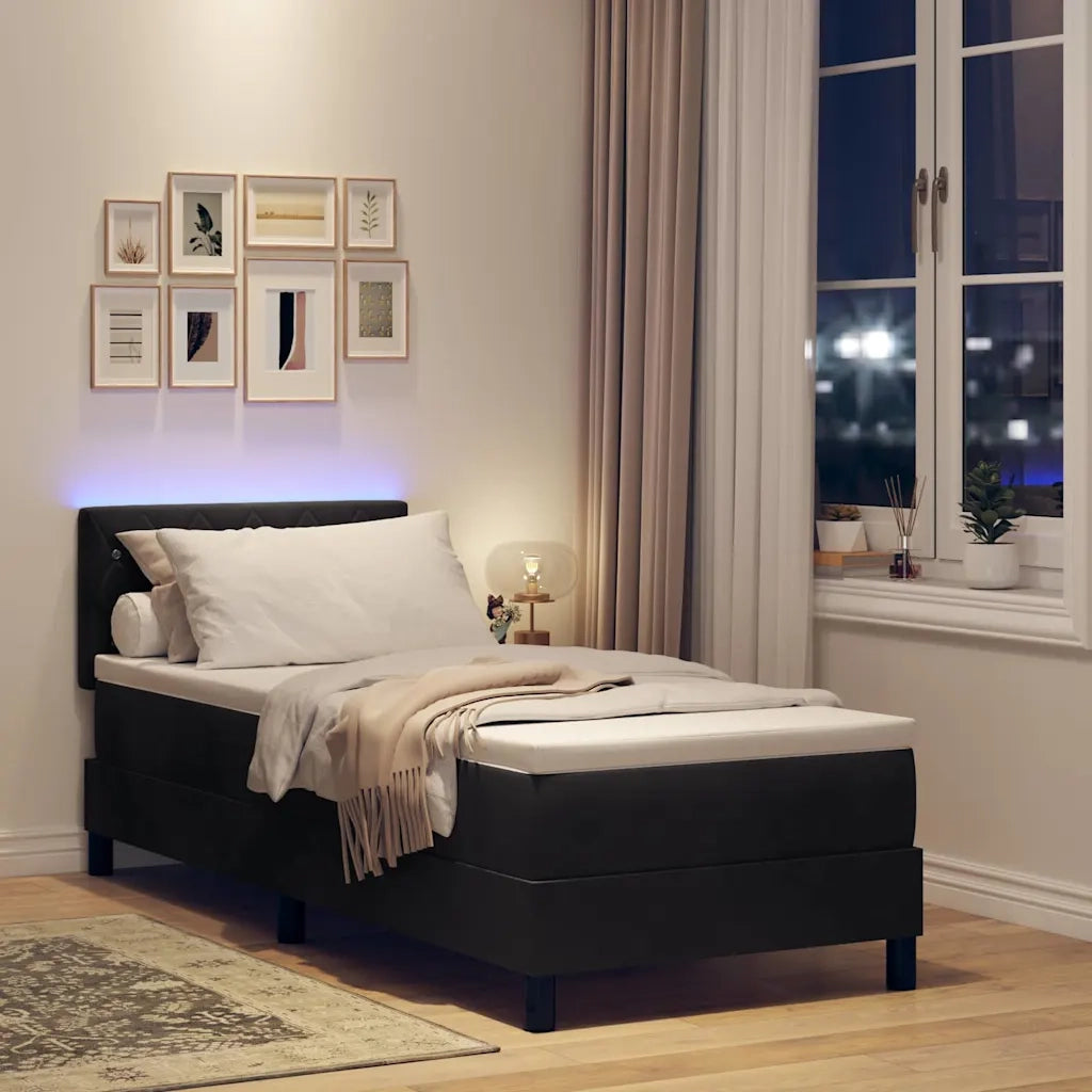 Letto a Sorgente LED con materasso Nero 80 x 200 cm Velluto 3342550