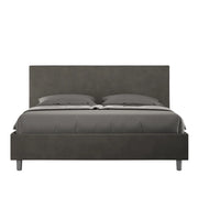BS COM Letto queen size con rete imbottito 150x200 microfibra grigio