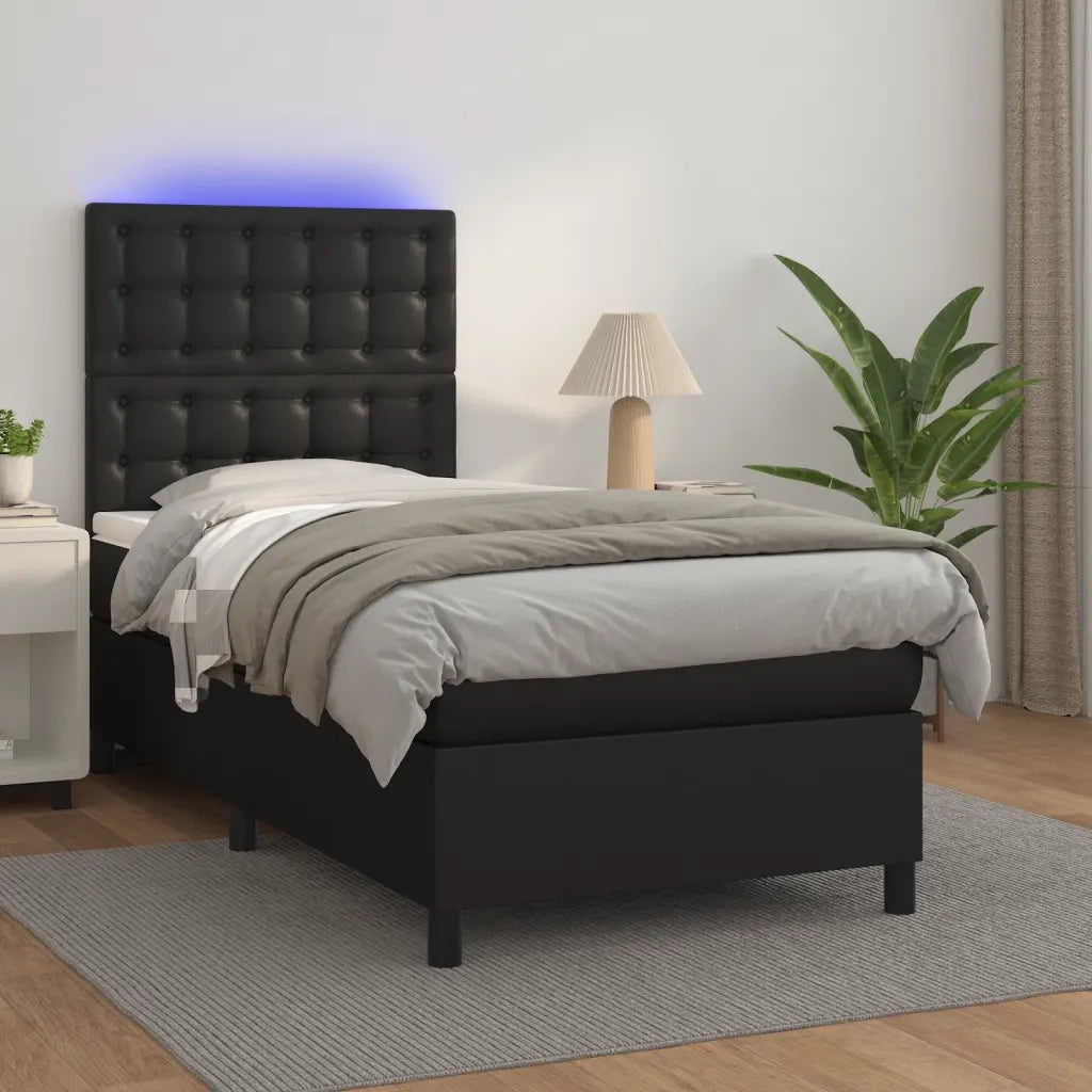 Giroletto a Molle con Materasso e LED-Struttura Letto Nero 90x190 cm Similpelle 182873