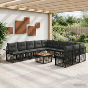 Set di divani da esterno 12 pz Nero e Grigio scuro Poliestere 3437783