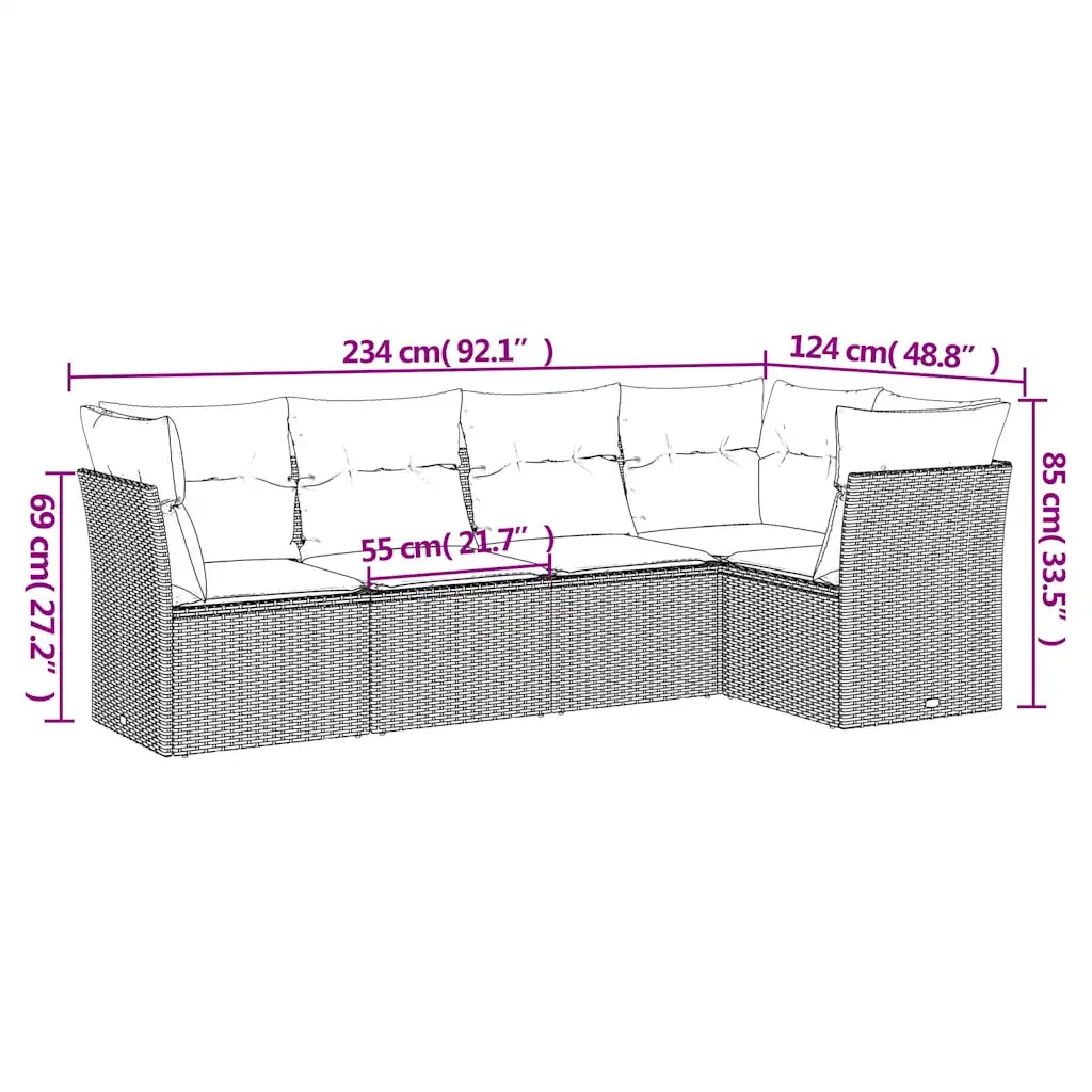 Set Divano da Giardino 5pz con Cuscini Grigio Chiaro Polyrattan 3217602