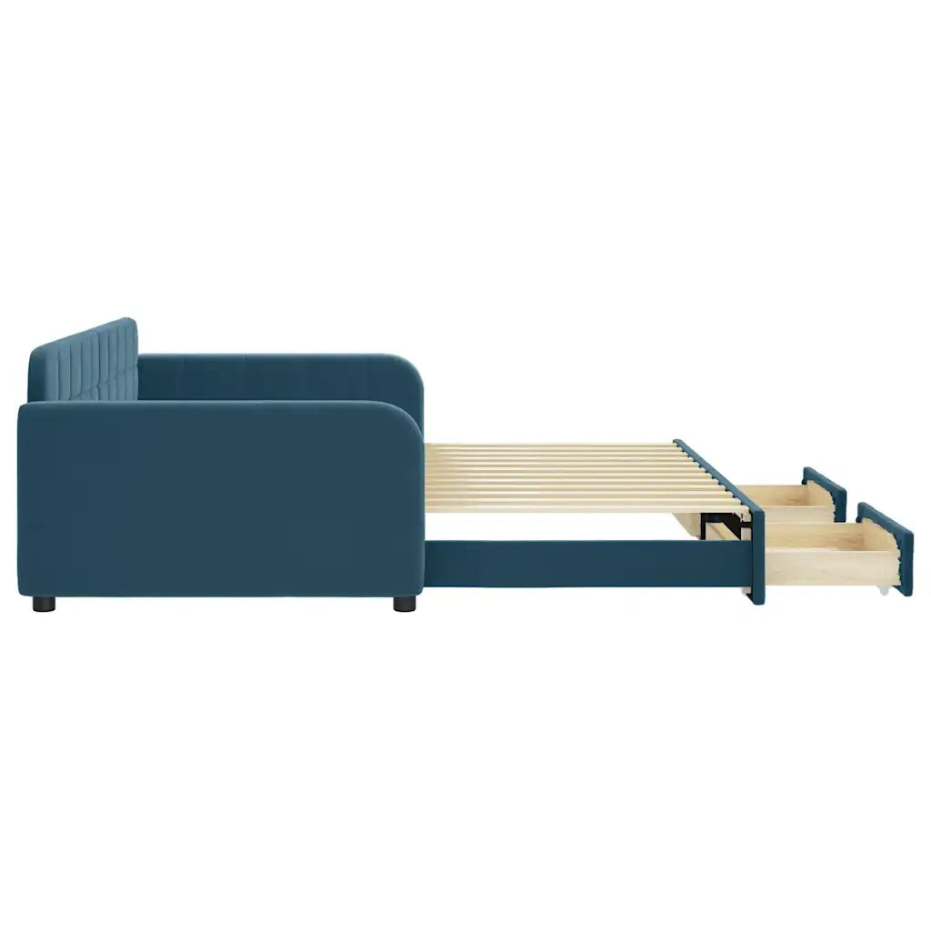 Divano Letto Estraibile con Cassetti Blu 100x200 cm in Velluto 3196983