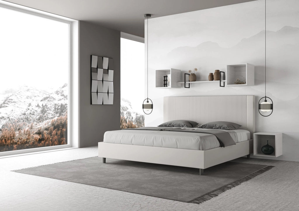 BS COM Letto matrimoniale king size senza rete imbottito 190x190 similpelle bianco