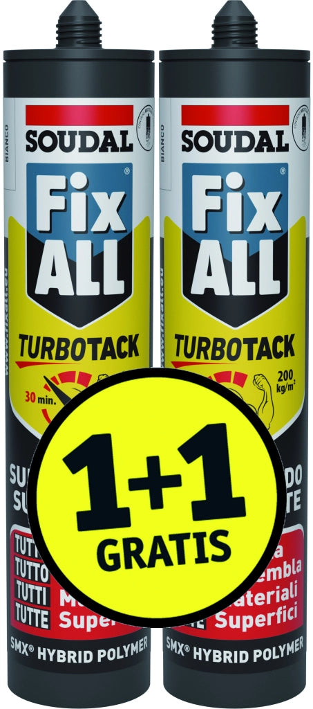 Soudal ADESIVO DI MONTAGGIO ''FIXALL TURBOTACK 1+1 OMAGGIO '' ml. 290 -Bianco 6.00 pz