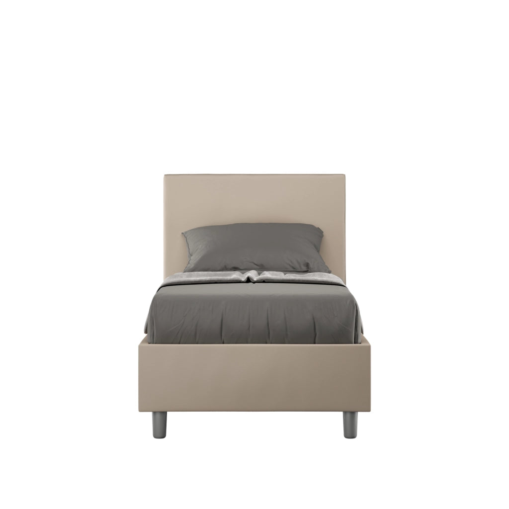 BS COM Letto singolo contenitore imbottito 80x210 similpelle tortora