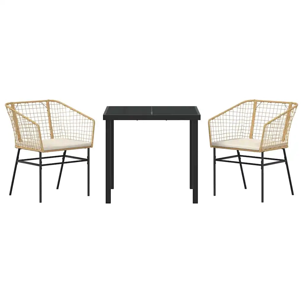 Set da Pranzo per Giardino 3 pcs Marrone polyrattan