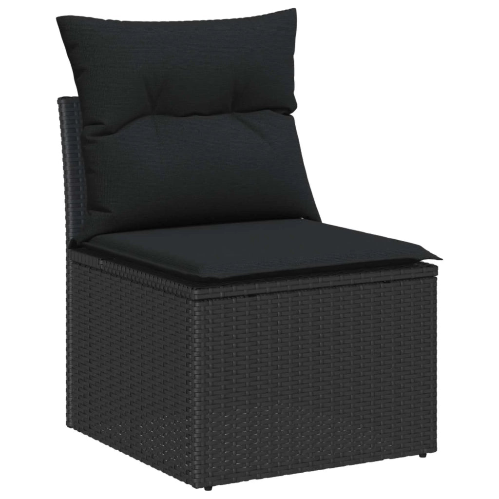 Set Divano da Giardino con cuscino 9 pcs Nero polyrattan