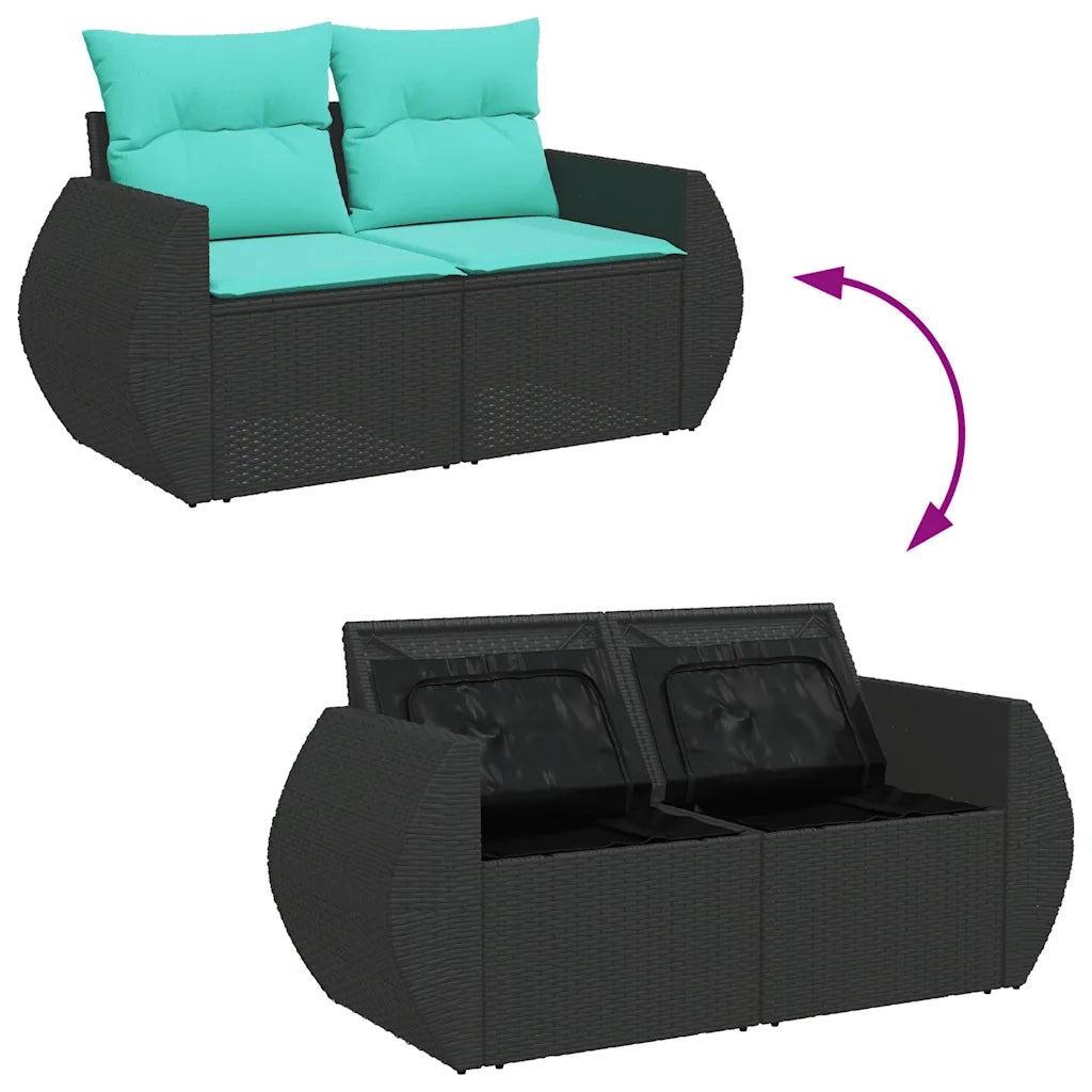 Set Divani da Giardino 5 pz con Cuscini Nero Polyrattan Acacia 3326558