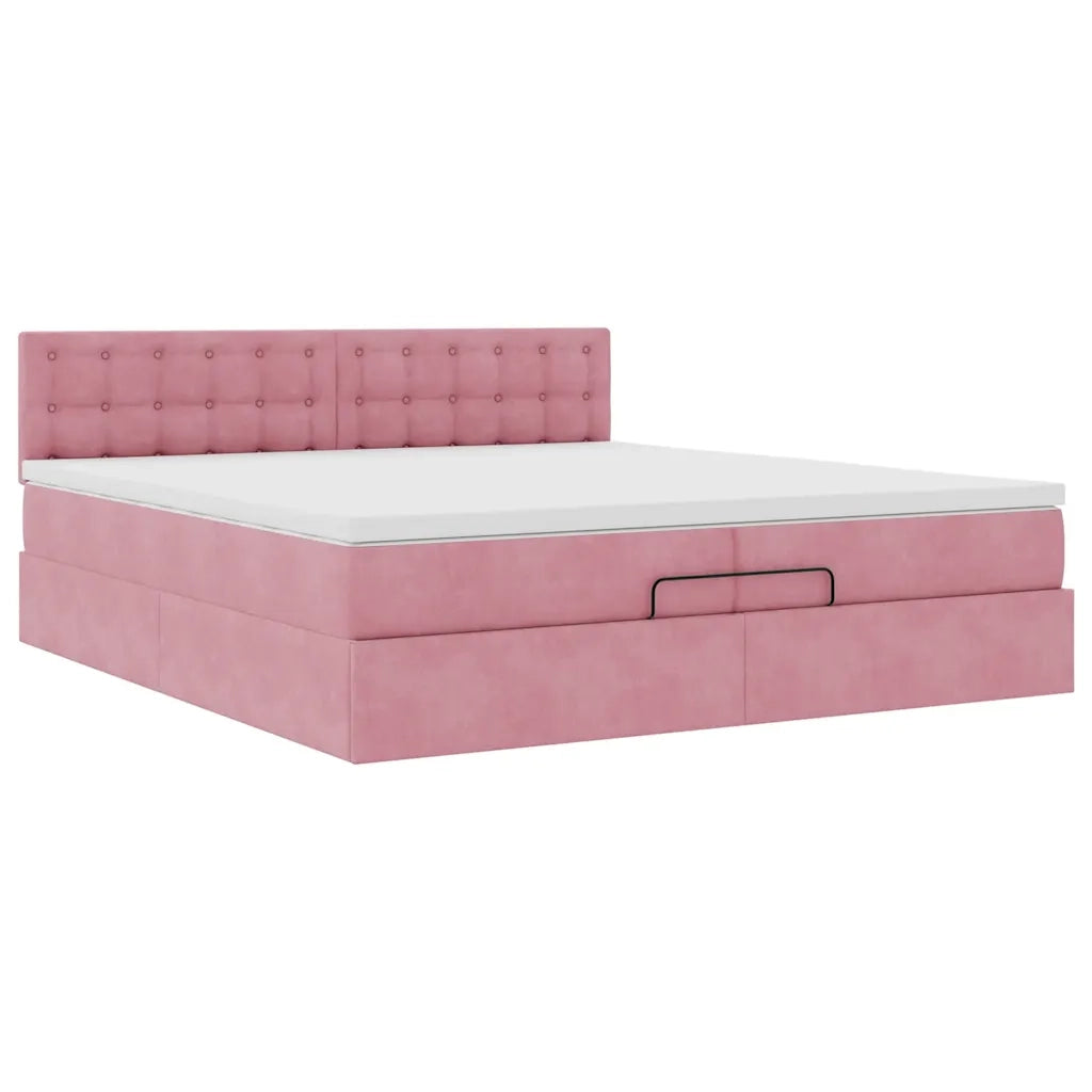 Struttura Letto Pouf con Materassi Rosa 200x200 cm Velluto 3312793