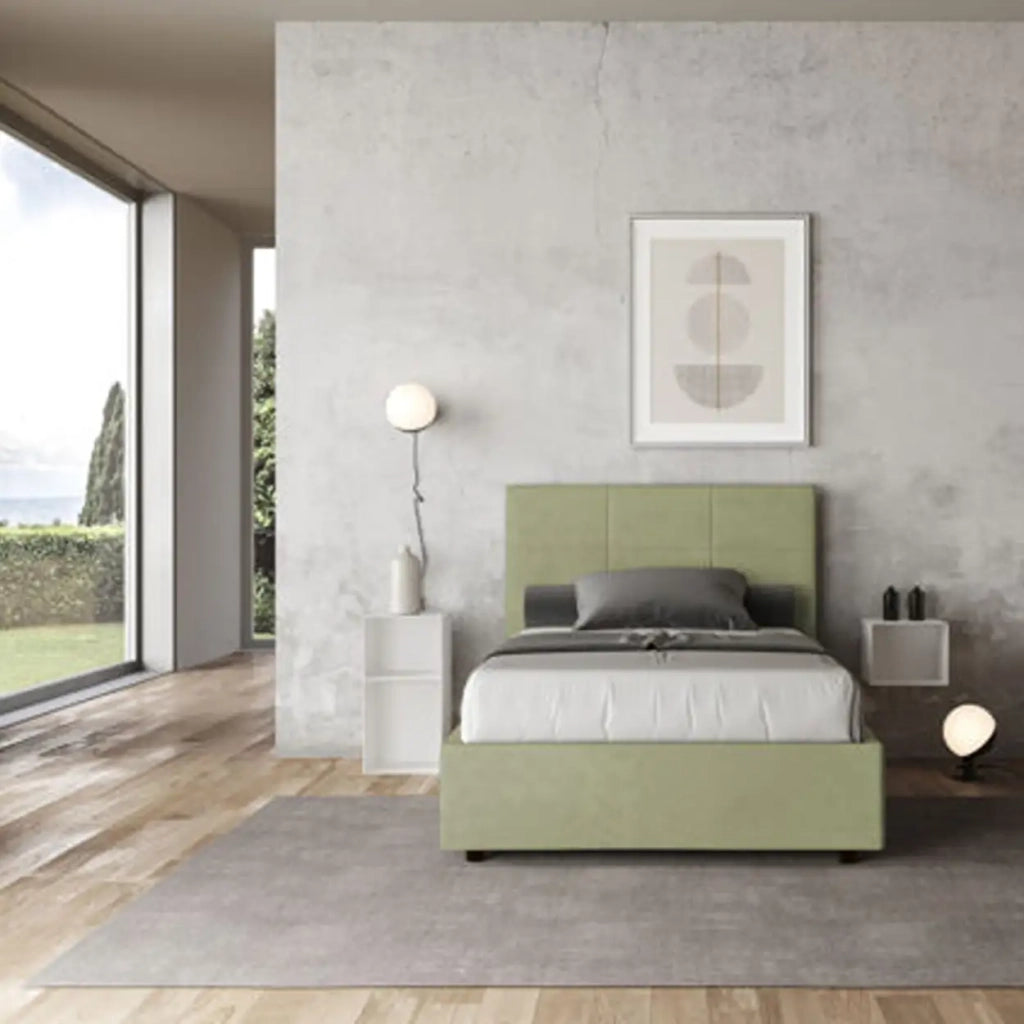 Letto una piazza e mezza senza rete imbottito 120x210 microfibra tè verde Mika