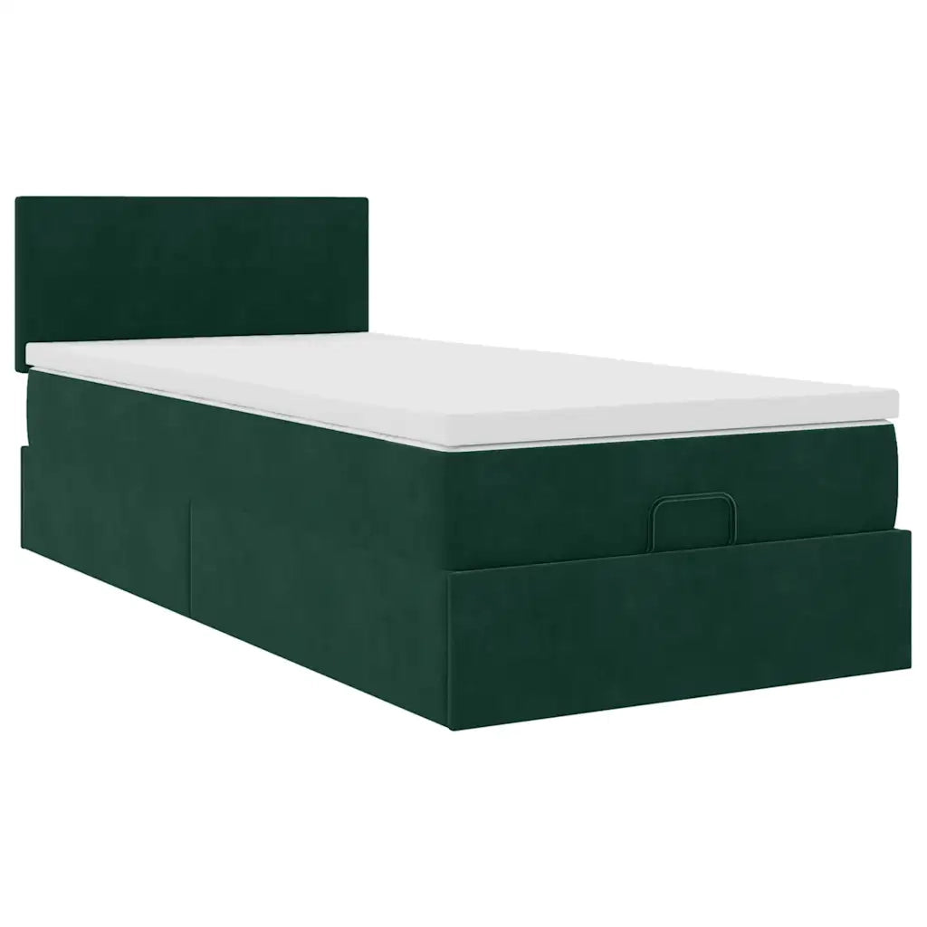 Pouf Letto con Materasso e LED Verde Scuro 80x200cm in Velluto 3312515