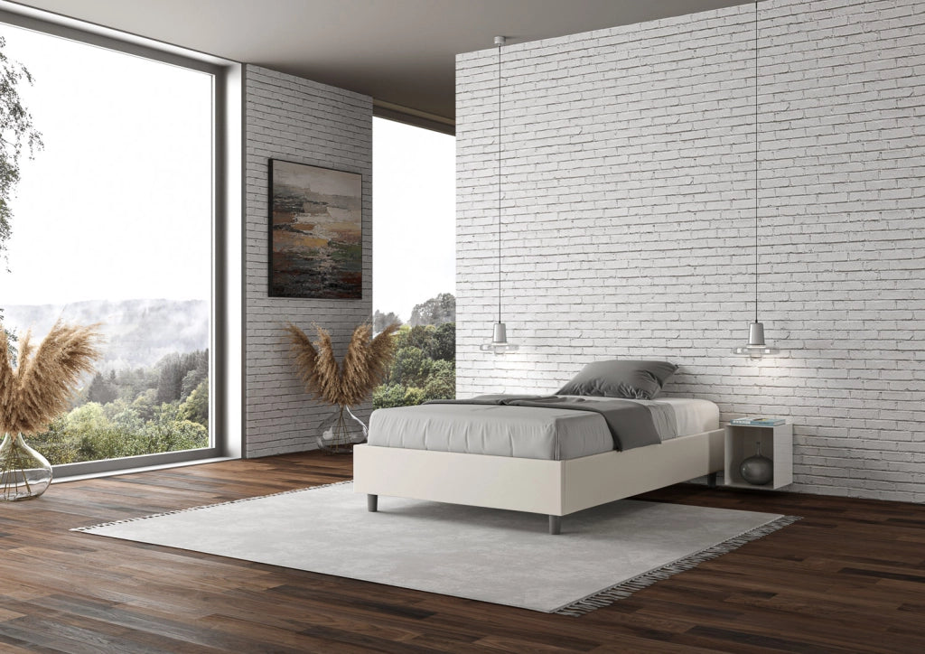BS COM Letto una piazza e mezza con rete imbottito 120x200 similpelle bianco