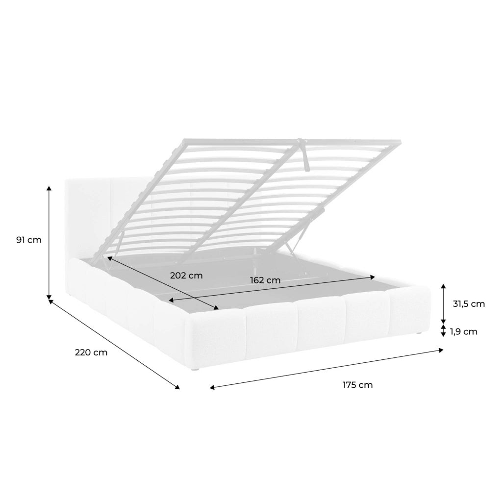 Letto contenitore con rete a doghe e testiera 160x200cm, bouclé ,