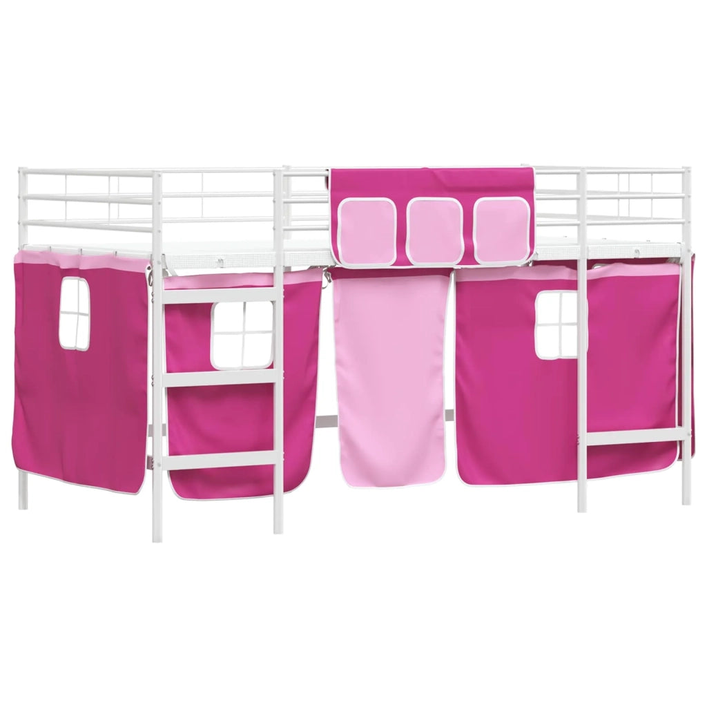 Struttura del Letto Loft per Bambini | Letto Infantile | Lettino con Tendine Bianco e Rosa