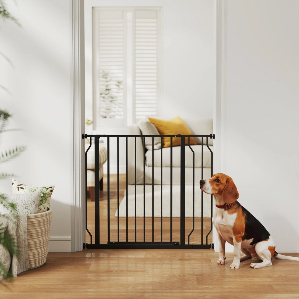 Cancello di Sicurezza per Cani Estensibile ¨C Minimal ¨C Nero, Acciaio e ABS, 75-95x76 cm