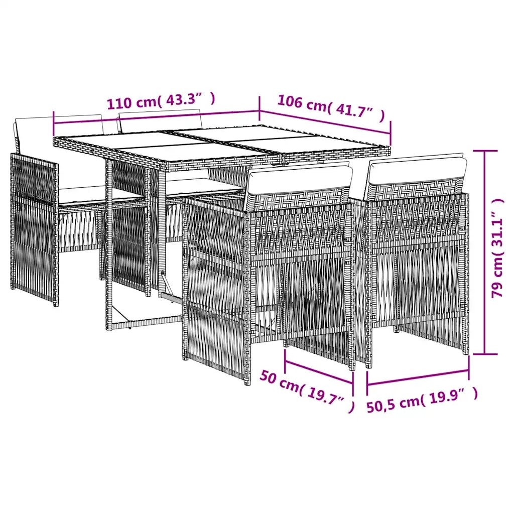 Set da Pranzo da Giardino 5 pz con Cuscini in Polyrattan Grigio 3210896