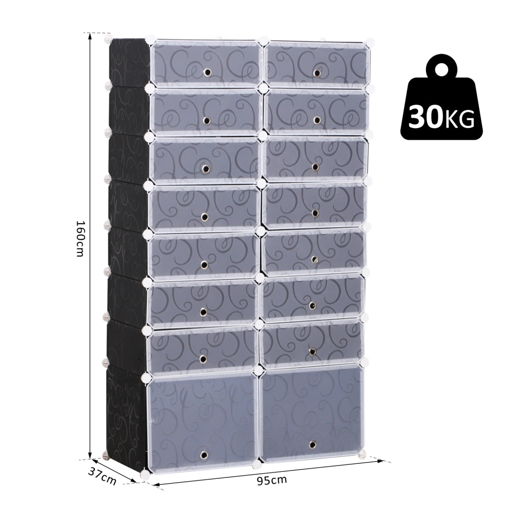 Armadio per Scarpe Modulare ¨C Minimal ¨C 14 Cubi Rettangolari e 2 Grandi Cubi Nero e Bianco Plastica 95x37x160 cm