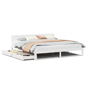 Letto matrimoniale | Letto per adulti | Giroletto con Cassetti Bianco 200x200 cm Legno Massello di Pino
