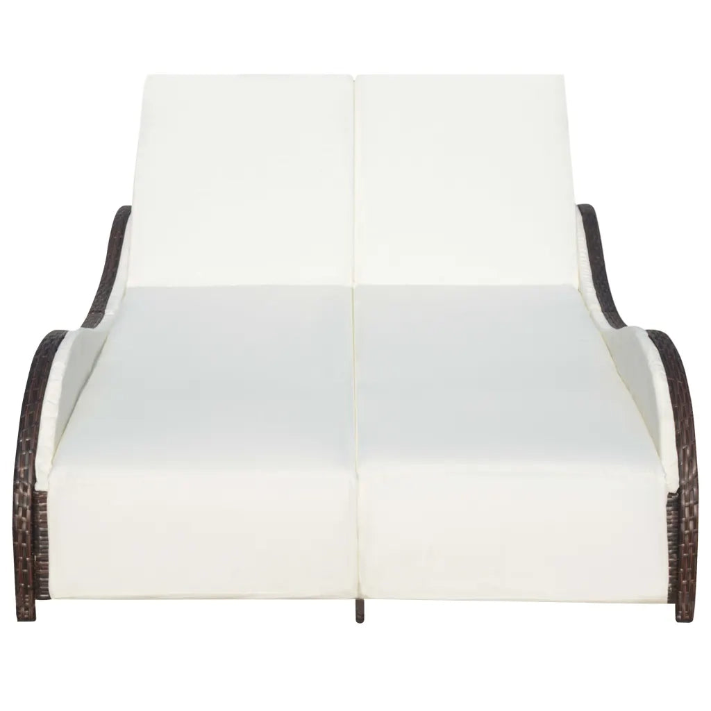 Lettino Prendisole Doppio con Cuscino in Polyrattan Marrone 41976