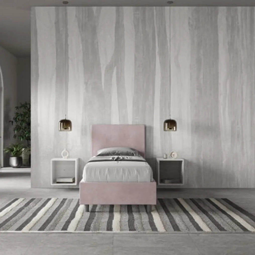 Letto singolo con rete imbottito 80x200 microfibra glicine Adele