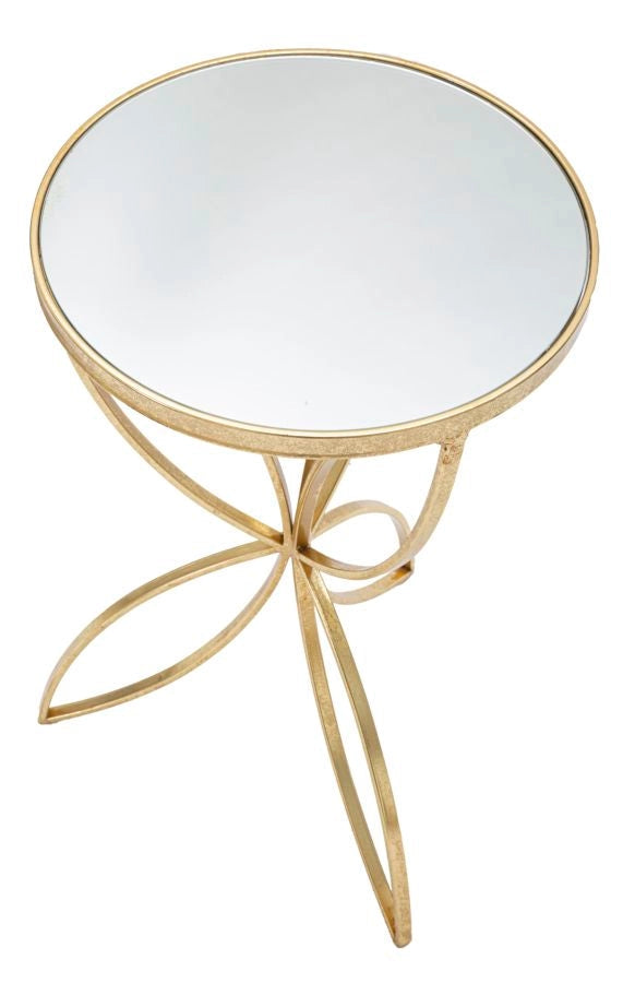 Tavolinetto Butterfly Ø35x60 cm in Ferro e Specchio Oro e Argento