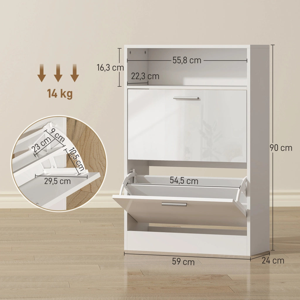 Scarpiera 8 paia ¨C Minimal ¨C bianco 2 cassetti e ripiani regolabili
