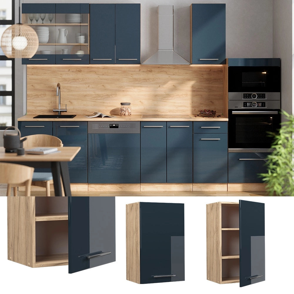 Pensile da cucina Fame-Line Blu scuro lucido/Rovere dorato 45 cm Vicco