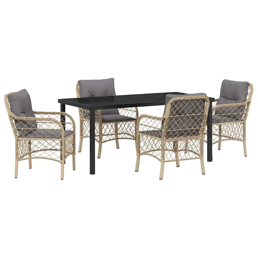 Set da Pranzo per Giardino con cuscino 5 pcs Beige polyrattan