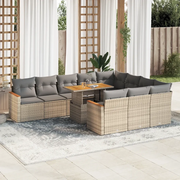 Set Divani da Giardino 11pz con Cuscini Beige Acacia Polyrattan 3327538