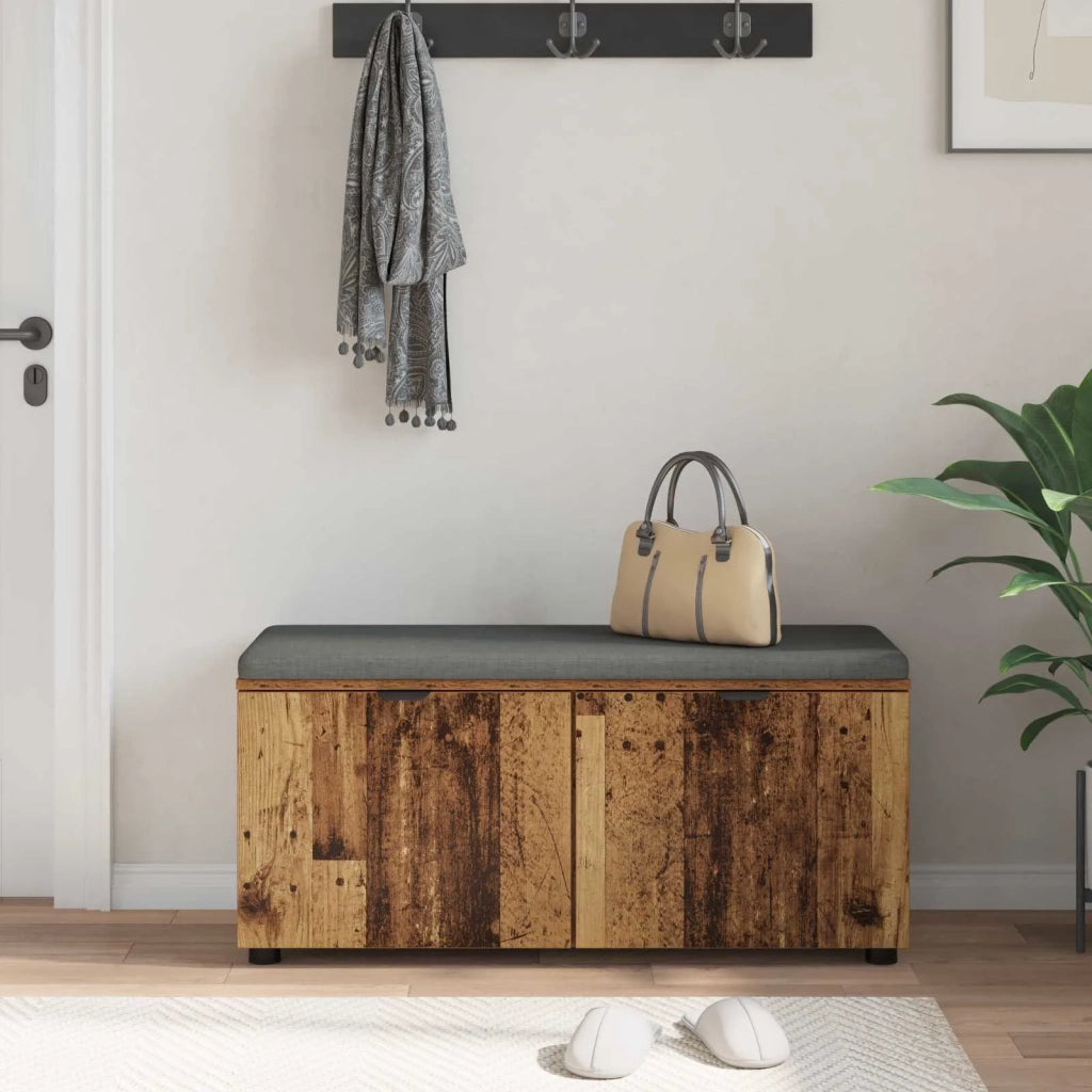 Panca per ingresso con cuscino Legno vecchio 100 x 38 x 46 cm 891494