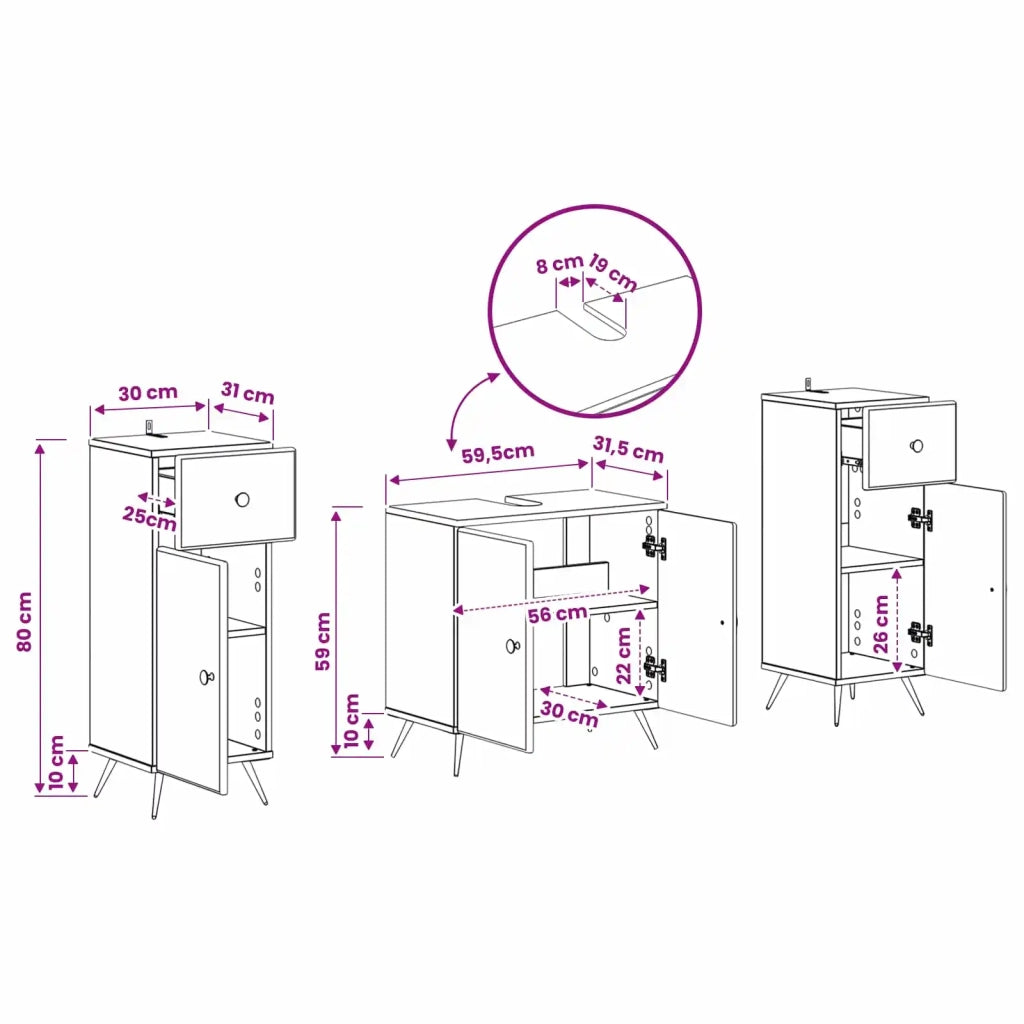 Set di Armadi da Bagno da 2 Pezzi BREDA Legno antico 3418051